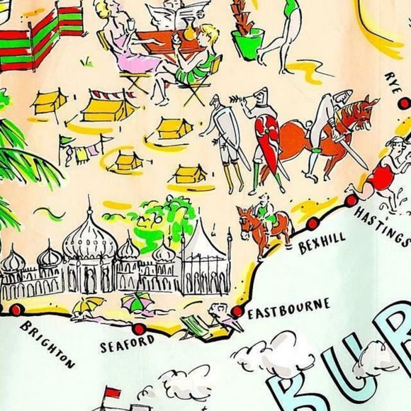 NWT Burberry YELLOW Burberry Castle Map silk Scarf - Picture 4 of 7